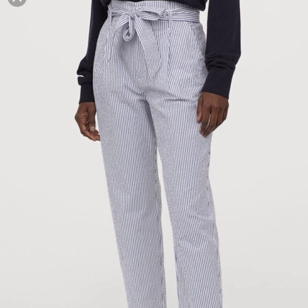 H&M L.O.G.G. stripped paperbag pants size 6 White And Blue Lightweight High Rise